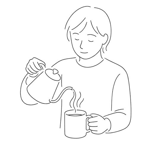 コーヒーカップにお湯を注ぐ人