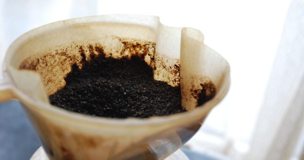 抽出後のドリッパー内のコーヒー粉
